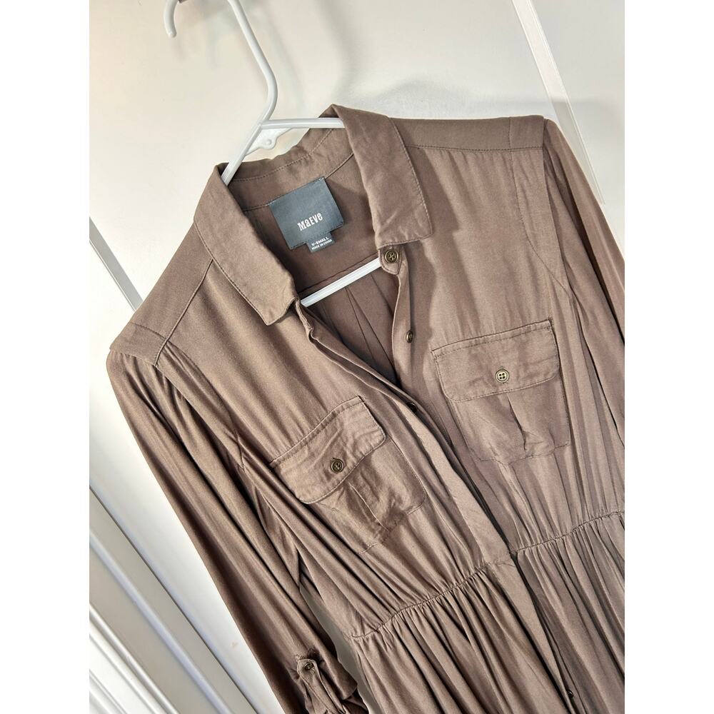 Effortless‎ Anthropologie Maeve Dakota Button-Up Shirt Dress Brown Size X-Small - Picture 5 of 11